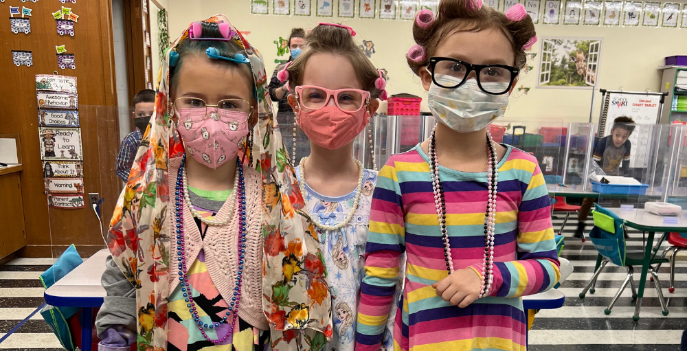 Utica Academy of Science elementary school celebrates the 100th Day of School in style by having students, teachers and staff dress as elderly citizens.