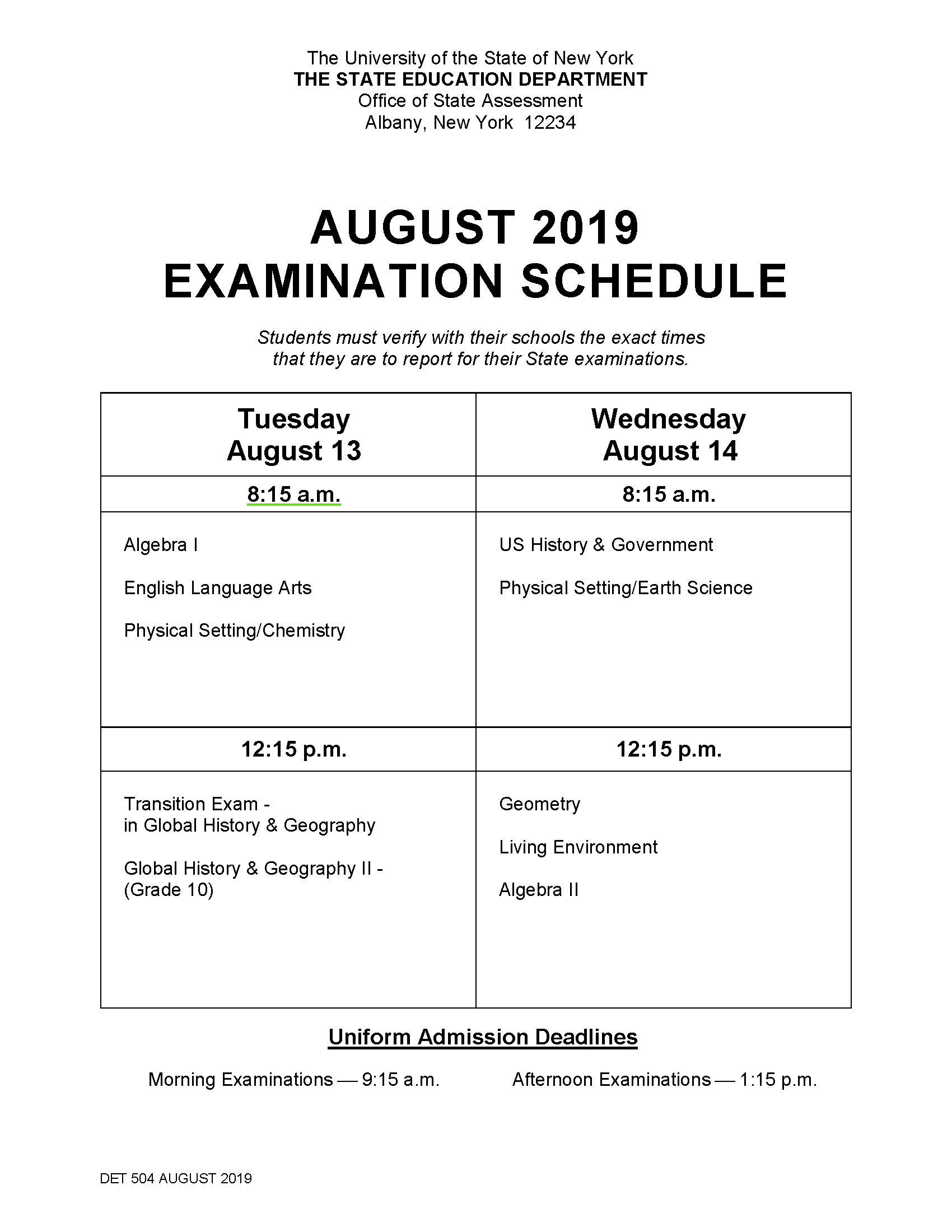 August 2019 Regents Exam - Utica Academy of Science Charter School